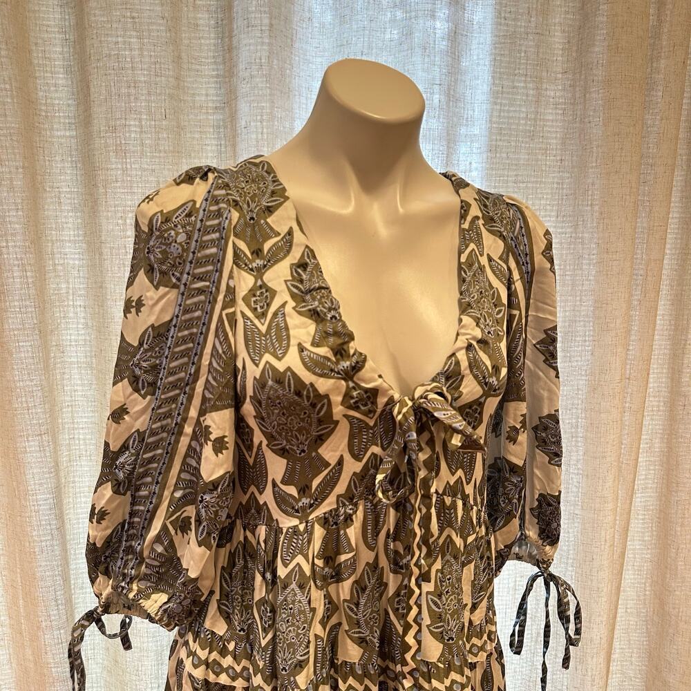 Omika Paisley Boho Mini Dress V Neck 3/4 Sleeve Pockets Size S - Picture 7 of 7